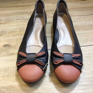 Beautifeel ELLE Leather Brown & Black Bow Flats